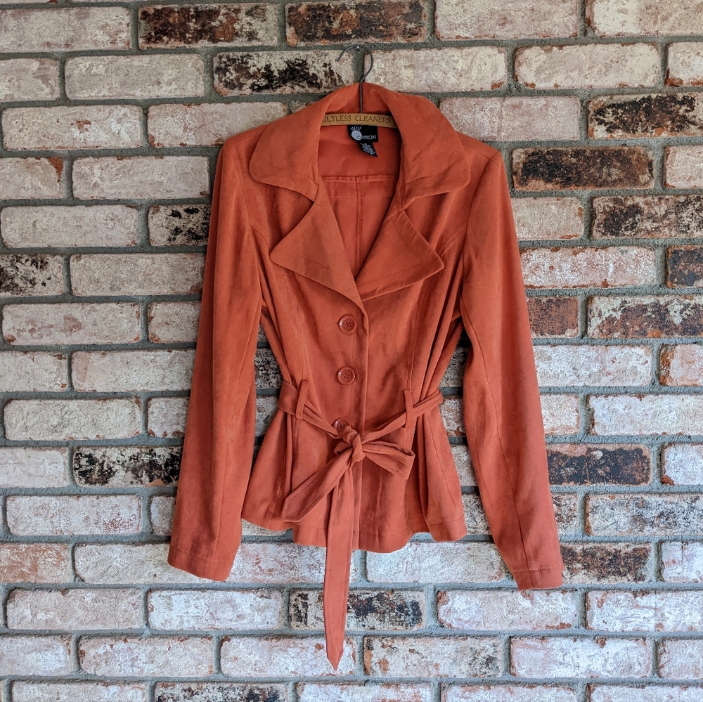 🍂 First Option Rust Orange Short Trench Coat Vintage Size 10